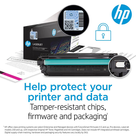 Magenta Toner Cartridge For Color LaserJet Pro 4201 Series And MFP 4301 Series 210A W2103A with packaging, security message displayed
