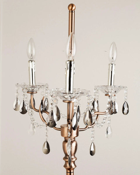 35 Inch Rosie Crystal Table Lamp With Copper Finish And Deer Antler Inspired Design, UL Listed 40 Watt Max, close-up of lamp top