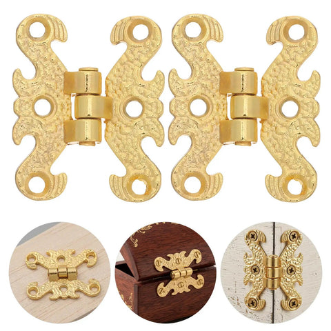Retro Style Decorative Hinges Set 16 Zinc Alloy Cabinet Hardware With Floral Edge Design for wooden boxes and jewelry cases