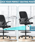 Tall Drafting Chair For Home Office And Art Studio showcasing height adjustability and ergonomic support, black mesh design.