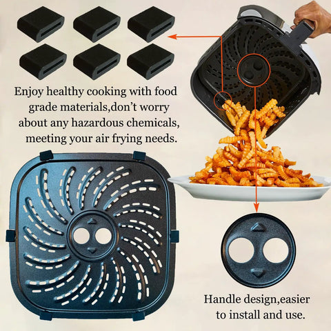 Upgraded Heavy Duty 8QT Air Fryer Grill Plate With Killer Nonstick Coating Compatible Perfect Fit Crisper Tray Rack Insert For PowerXL Vortex Pro, showing crisper tray and handle design.