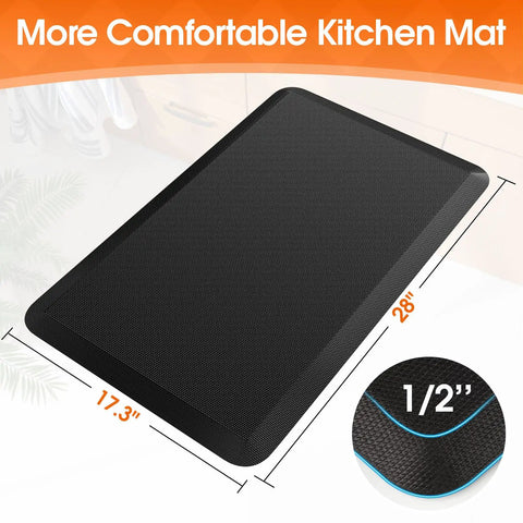 Kitchen Mat Cushy Thick Floor Comfort Mat With Non Slip Bottom Water And Stain Resistant Easy Clean Standing Desk Mat For Kitchen Sink And Office 17.3x28 Inches Black