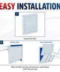 Diagram showing easy installation of 20x24x1 Electrostatic Air Filter MERV 8 Washable Reusable For Furnace AC And HVAC Systems