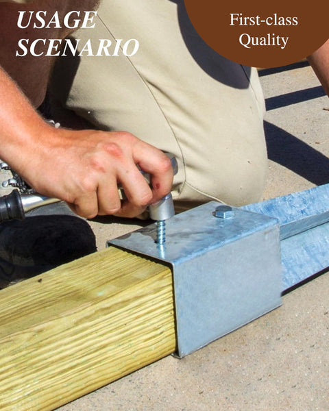 Person installing heavy duty hex head lag screws with flat washers for wood three eighths inch by six inches 304 stainless steel.