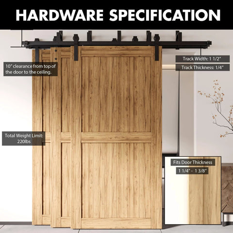 Triple Track Bypass Sliding Barn Door Hardware Kit For Interior Doors, Three 9 Foot Flat Tracks, Shows Installed Setup