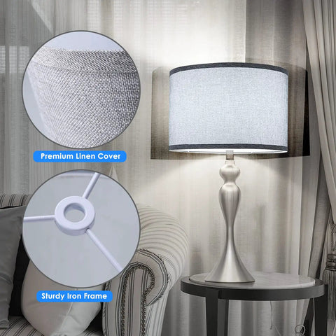 Drum Lamp Shades Set Of 2 For Table And Floor Lamps Top And Bottom 12.6 Inches 8 Inches High Linen Beige Spider Fitter Easy Setup