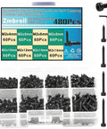 Top Shelf M2 Hex Socket Cap Screws Assortment Kit With 480 Pieces, black self tapping bolts in organized compartments.