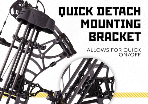 5 Spot Archery Arrow Quiver For Bow Black With Quick Detach Mount Adjustable Dual Arrow Grippers shown on a bow