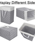 Four angles of Six Pack 75L Large Collapsible Laundry Baskets with Reinforced Handles, waterproof, gray geometric design