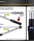 One Half Inch Drive Dual Direction Click Torque Wrench Pro Grade Tool, 15 To 150 Ft-Lb Range, Accurate Calibration Clockwise And Counterclockwise
