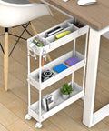 Compact 3 Tier Storage Cart With Rolling Utility Wheels, Slim Mobile Shelving Unit Slide Out Design for office under desk