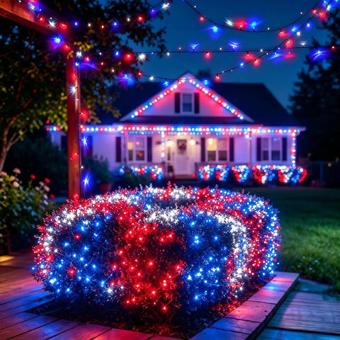 164Ft 500LED RGB String Lights Outdoor With Remote Timer Memory Waterproof For Indoor Outdoor Yard Garden Decor Patriotic 24 Colors 8 Modes Perfect For Fourth Of July Memorial Day Christmas Halloween
