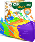 Kids KN95 Masks 50 Pack 5 Layer Disposable Face Masks In Multicolor Purple Orange Yellow Green Blue With Adjustable Ear Loops