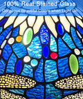 Sea Blue Dragonfly Tiffany Style Stained Glass Desk Lamp For Home Office Living Room Reading Light 16 Inch Shade Detail