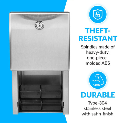 Surface Mounted Multi Roll Toilet Paper Dispenser In Satin Stainless Steel For Public Restrooms Built To Last Durable 304 Stainless Easy Auto Roll Replacement Commercial Bathroom Accessory Model B2888 theft-resistant design