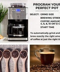 Grind and Brew Coffee Maker with Burr Grinder for Consistent Flavor, 12 Cup Programmable Timer, Stainless Steel Finish