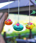 Set Of 3 Small Blown Glass Hummingbird Feeders For Outdoors Hanging With 2 Flower Feeding Ports 3 Inch Glass Hummingbird Feeders Garden Decor For Outside