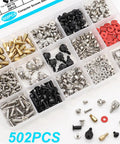 Premium Top Shelf Computer Screw Assortment Kit Featuring Motherboard Standoffs And Hella Tough Brass Hardware Pack layout with assorted screws.