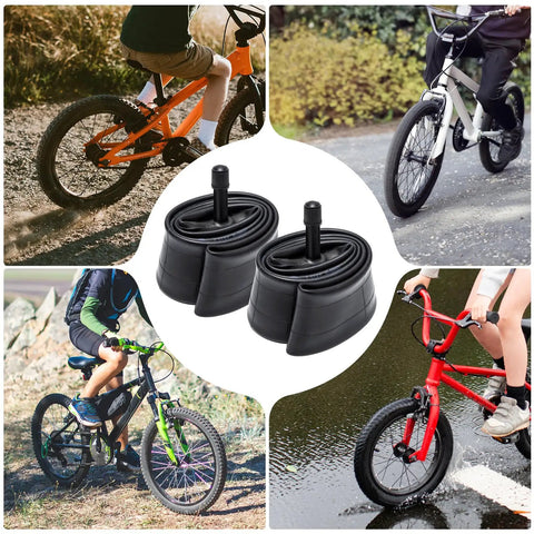 Two-Pack Tough As Nails Heavy Duty Bike Inner Tubes 16x2.10/2.50 With AV32mm Schrader Valve shown with bicycles