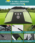 Backyard Driving Practice Net 10x7 Ft With Tri Turf Mat for golf training, featuring nylon target pockets and support stakes.