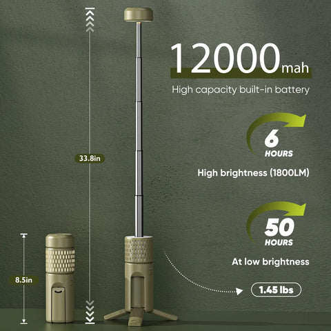 Rechargeable 12000mAh Collapsible Camping Lantern With Beastly Battery Life shown extended and compacted