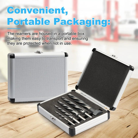 Five Piece M2 HSS Taper Chucking Reamer Drill Bit Set With 3/8 Inch, 1/2 Inch, 5/8 Inch, 3/4 Inch And 13/16 Inch Sizes in portable case