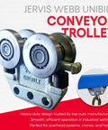 Overhead Conveyor Trolley Kit For Unibilt Systems, heavy duty metal carrier with adjustable track pins, close-up view.
