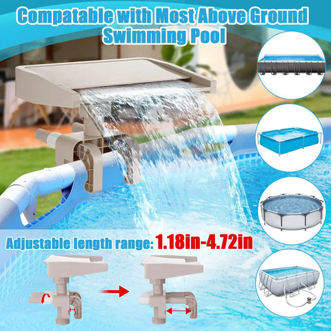 Adjustable Waterfall Pool Fountain for Above Ground Pools Easy to Install and Fits Various Frame Sizes with cascade effect