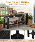 Rugged Rustic Storage Bench With Solid Wood Seat And Slatted Shelf Indoor Outdoor Shoe Rack 450 Lb Capacity Black 40 Inch