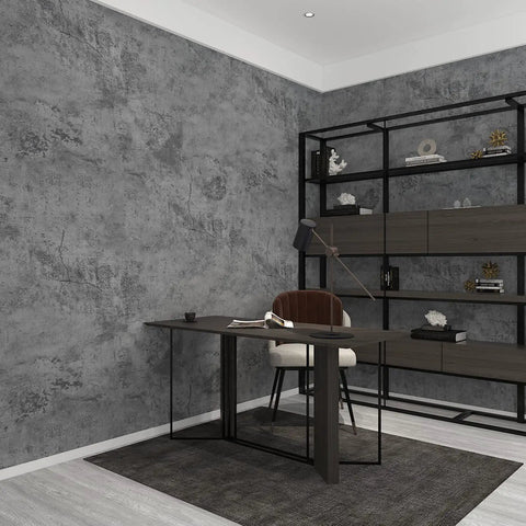 Study room with Thick Grey Blue Concrete Wallpaper Peel And Stick 24 By 354 Inches Waterproof Vinyl Cement Contact Paper Matte Finish