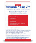 Front view of 40-piece wound care kit box, white with blue text and red panel.