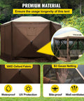 Six Sided 12x12 Pop Up Canopy Shelter With Mesh Windows Portable Carry Bag Stakes Epic Outdoor Shade Tent for Camping featuring brown beige design, UV and waterproof fabric.
