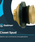 Heavy-Duty Brass Closet Spud For Urinals Kit With Locknut, Rubber Washer, And Metal Washer shown on a blue background