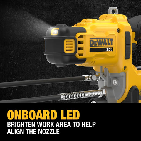 Cordless Grease Gun 20V Max, 10,000 PSI, 2-Speed Variable Delivery, 47 Inch Hose, LED light highlighting the nozzle area