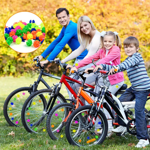 Colorful 72 Piece Bike Spoke Beads Set With Assorted Shapes And Colors In A Handy Storage Box For Wheel Decorations And Festival Rides on bicycle wheels