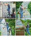 Man using 8.5 Ft Aluminum Telescoping Ladder For Home DIY Projects Foldable Extension With 12 Ft Reach Lightweight Portable Type 1A Soft
