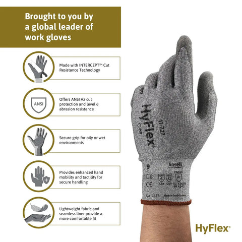Cut Resistant Nylon Spandex Work Gloves For Machinery And Auto Shops Intercept Tech Safety Flexible Grip in hand view, size XL, grey