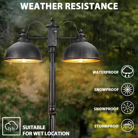 Double Head Dusk To Dawn Outdoor Lamp Post Lights With Outlet Farmhouse Aluminum Black Pole Lights in rain