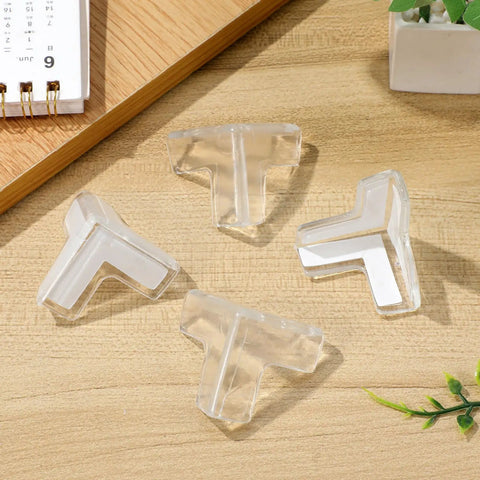 4 Pack PVC Corner Protectors For Tables And Dressers No Tools Needed Easy Install Edge Guards on wooden surface