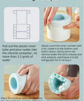 3D Upgraded Silicone Ice Cube Tray With Easy Release For Fast Ice 30 Cubes, Leak Proof And Space Saving Freezer Organizer, BPA Free, Ideal For Cocktails Coffee RV Office Parties Includes Travel Ice Bucket Blue shown with usage steps including water pouring, lid handling, and ice release techniques.