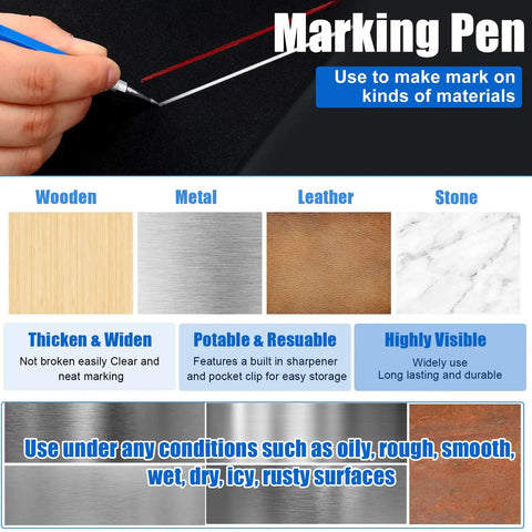 Welders Pencil Set For Pros With Two Pcs And 48 Round Refills, Illuminating Metal Marker on wood, metal, leather, and stone surfaces.
