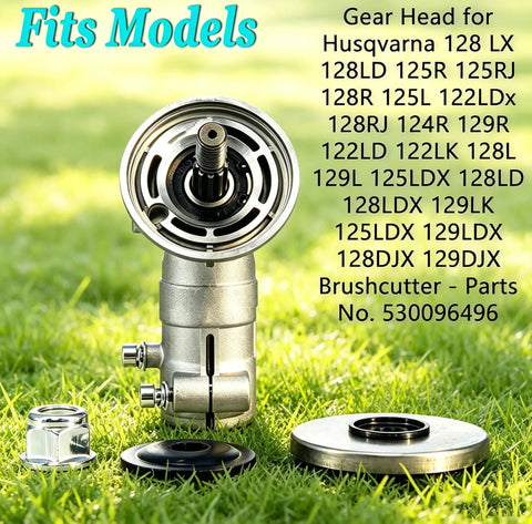 Heavy Duty Gearbox Assembly For Weed Trimmer Heads That Fit Husqvarna 128LD 128LDX 128L displayed on grassy background