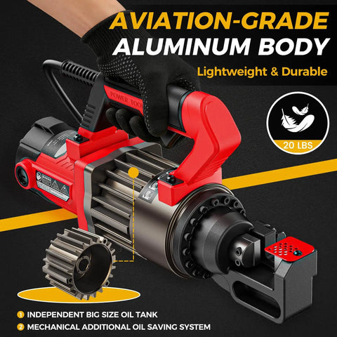 Anbull 1300W Electric Hydraulic Rebar Cutter with aviation-grade aluminum body, 20 lbs, and oil saving system for construction.