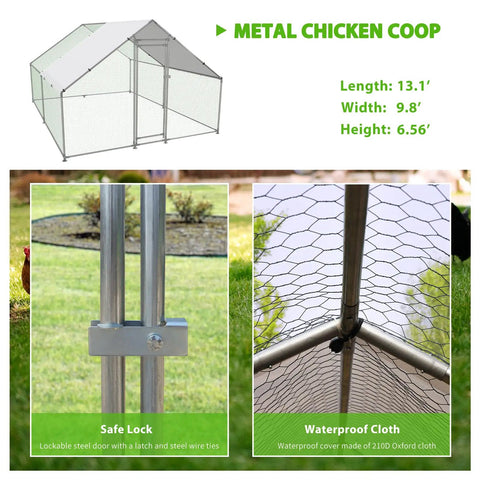 Large Metal Chicken Coop Walk In Poultry Cage With Water Resistant Roof And Anti UV Cover Outdoor Run Pen details
