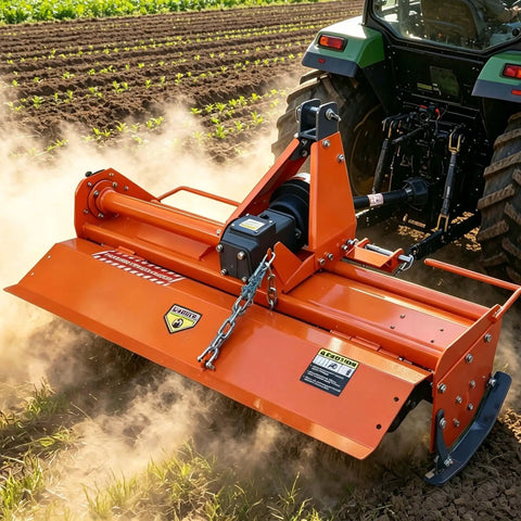 45-Inch 3 Point Hitch Rotary Tiller For Tractors 20-30HP Cat 1, 540 RPM PTO Heavy Duty Alloy Steel in field