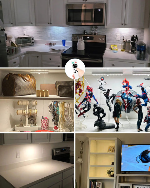Rechargeable Under Cabinet Lights With Remote, Dope 20 LED Bar, 3 Color Modes, Dimmable And Timed, Closet Pantry Kitchen Shelf Lighting, Slim 7.5 Inch Length, Easy Install, Pack Of 6