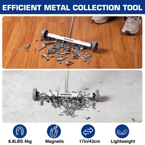 Magnetic Pickup Tool 17 Inch Sweeper With Telescoping Adjustable Handle 8.8 Pound Magnetic Capacity Heavy Duty Nail Collector For Yard Garage And Shop Cleanup