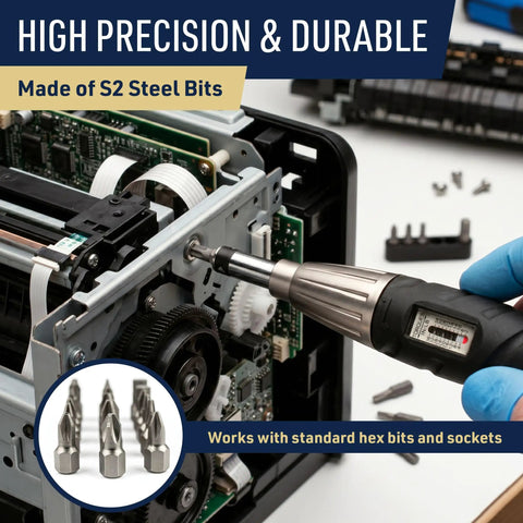 Using Torque Screwdriver Set With 28 SAE Bits And One Quarter Inch Drive Hardshell Case Adjustable 2 To 36 Inch Pound Torque Wrench