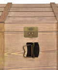 Old School Brass Hasp Latch For Jewelry Boxes And Wooden Lock Boxes on wooden chest with antique gold finish