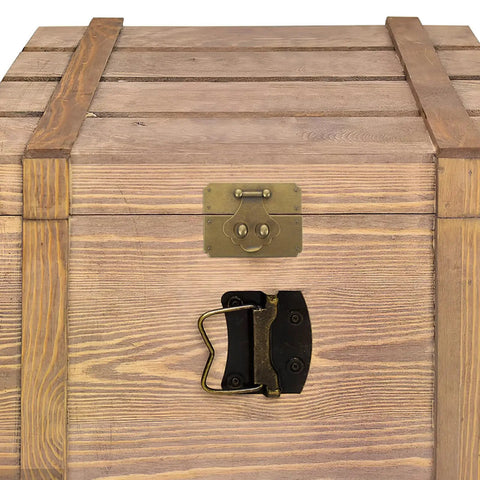 Old School Brass Hasp Latch For Jewelry Boxes And Wooden Lock Boxes on wooden chest with antique gold finish